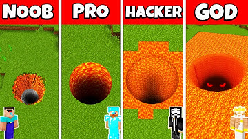 Minecraft Lava Tunnel Pit House Build Challenge - Noob vs Pro vs Hacker vs God Animation