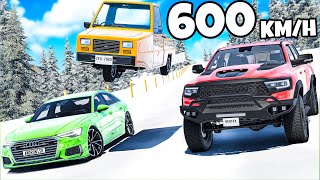 ❄️ 600 KM/H IN THE SNOW!? WHO WILL MAKE IT TO THE END! | BeamNG Drive | screenshot 1