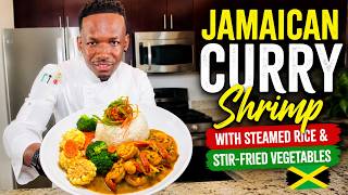 Jamaican Curry Shrimp with Steamed Rice & Stir Fried Vegetables 🇯🇲🍤 | Easy Caribbean Dinner Recip