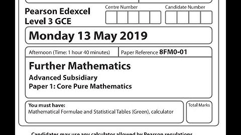 AS Core Pure 2019 Pearson Edexcel Further maths