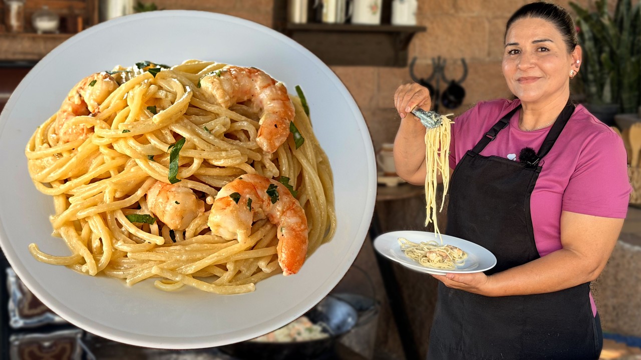 Espagueti Cremoso con Camarones – Fácil y Bien Casero | La Herencia de las Viudas
