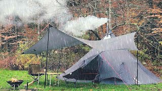 UNEXPECTED Heavy RAIN Hit the Nortent Lavvo/ Relaxing Camping in Heavy Rain/ Cozy TiPi Tent Shelter