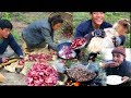 Lamb's Meat cooking and enjoying || cowherds dinner in the jungle Hut ||