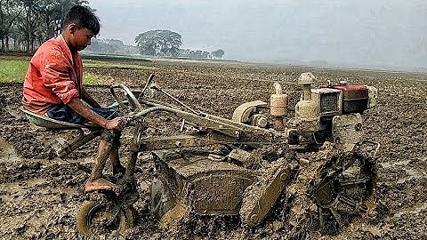 Smart Driver VS Power Tiller Video // Power tiller tractor with rotavator in mud
