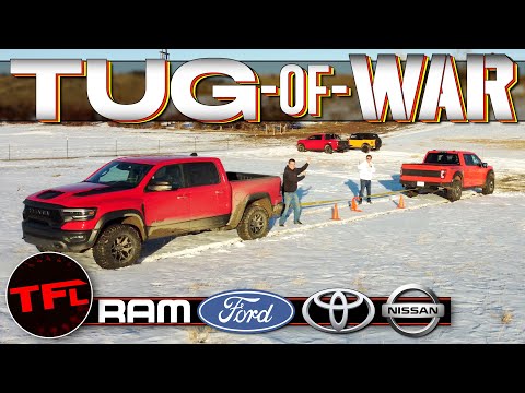 IT’S ON! Ford F-150 Raptor 37 v. Ram TRX v. Ford Bronco v. Toyota Tundra v. Nissan Titan TUG-OF-WAR!