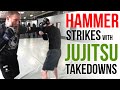 Hammer fist strikes and jujitsu takedowns for closequarters combat