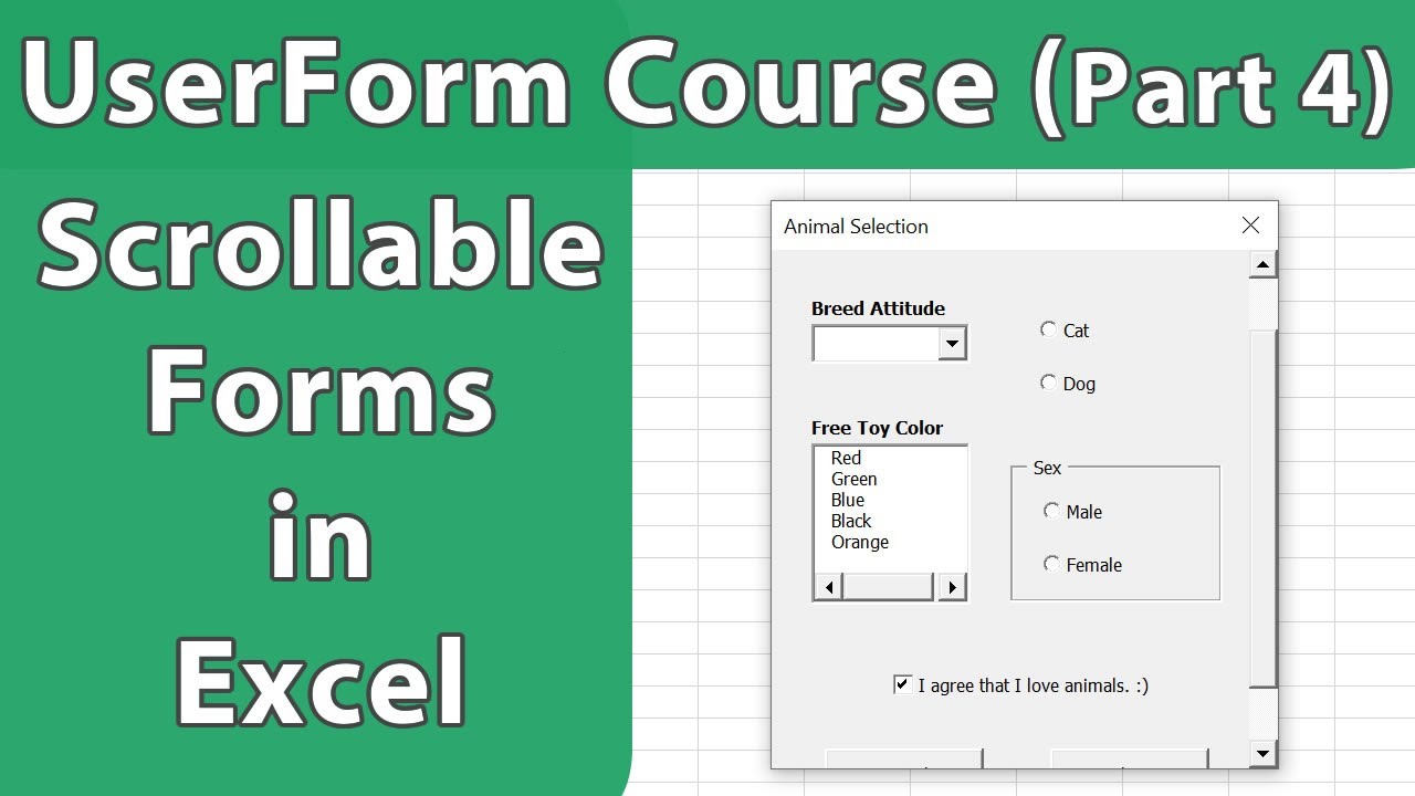  Update Make a Scrollable Form in Excel - Userform Course 4