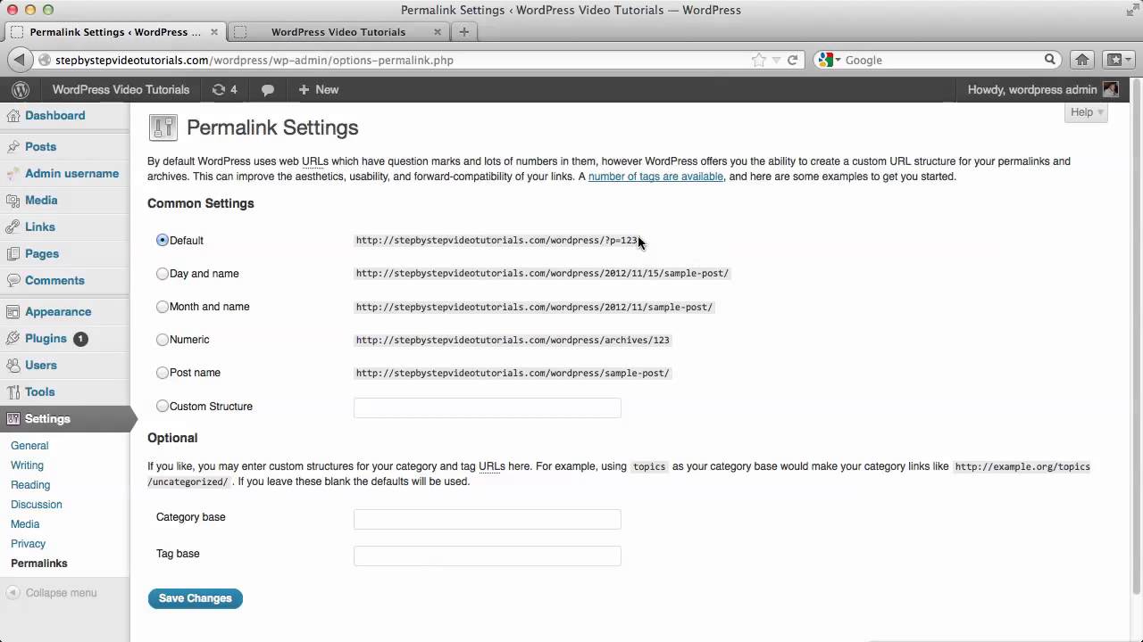 WordPress Tutorials 26 WordPress Permalink Setting - YouTube
