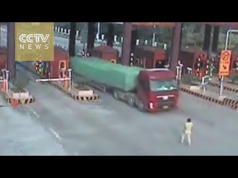 Toll station crushed by driverless truck
