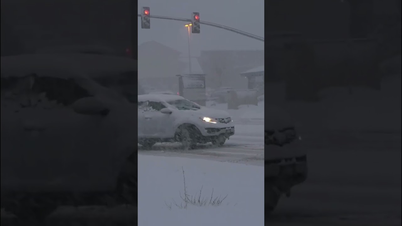 Car Nearly Hits Pedestrian on Icy Roads - Flagstaff, AZ 
