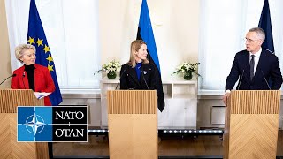 NATO Secretary General with  PM Kaja Kallas and  EC President Ursula von der Leyen, 24 FEB 2023