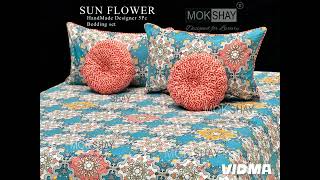 NEW DESIGNER HANDMADE PREMIUM COLLECTION *SUNFLOWER* •*HANDMADE DESIGNER 5PC CUSHION BEDDING SET