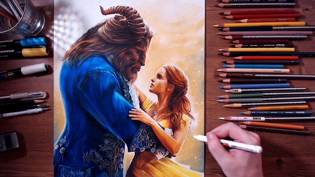 Beauty And The Beast Colored Pencil Drawing Drawholic Youtube