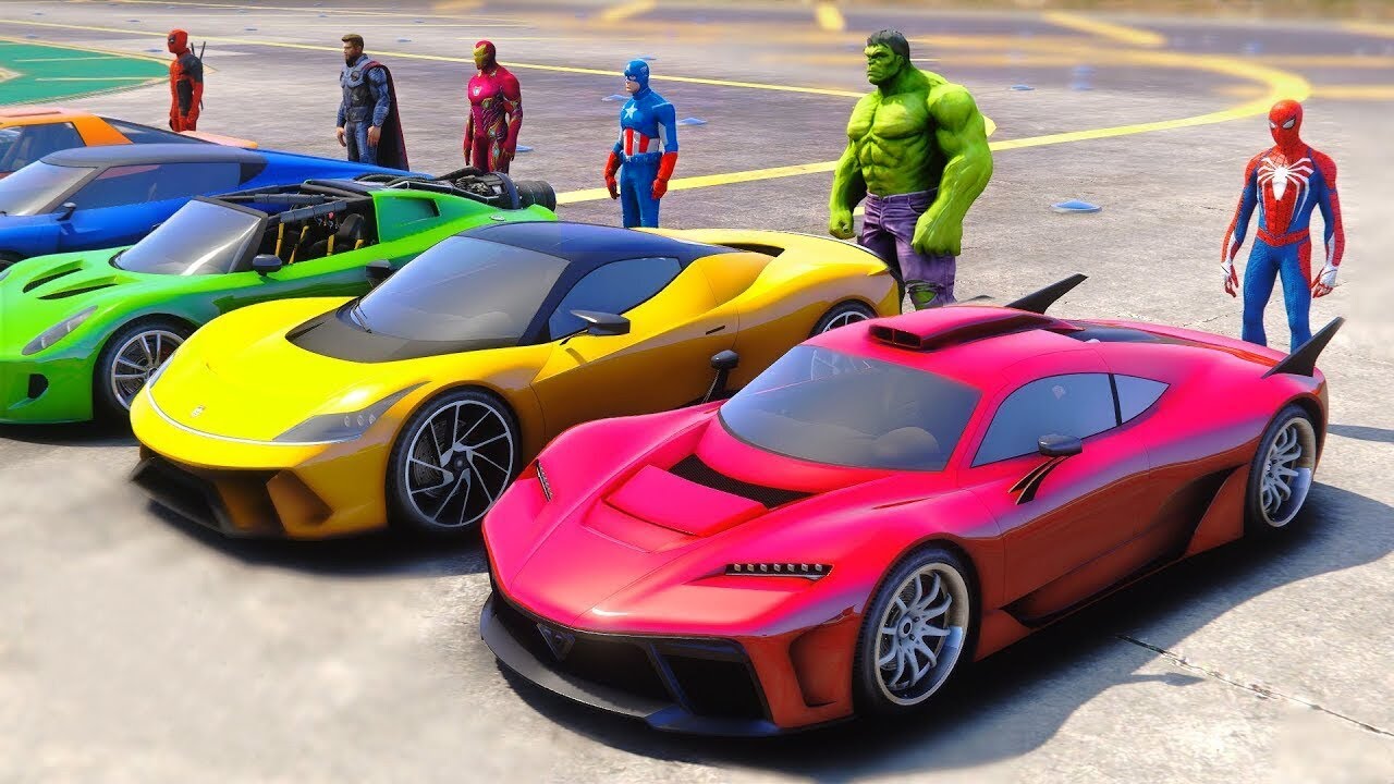 Spiderman CARS Challenge With Superheroes - GTA 5 MODS 