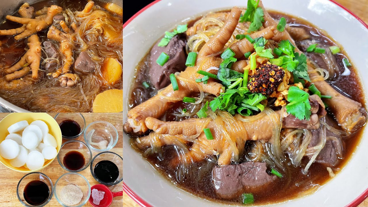 ต้มเส้นตีนไก่ สูตรขอนแก่น อร่อยแซ่บนัวไม่ต้องปรุงเพิ่ม วิธีทำง่ายๆไม่ยุ่งยาก  Stewed Chicken Feet