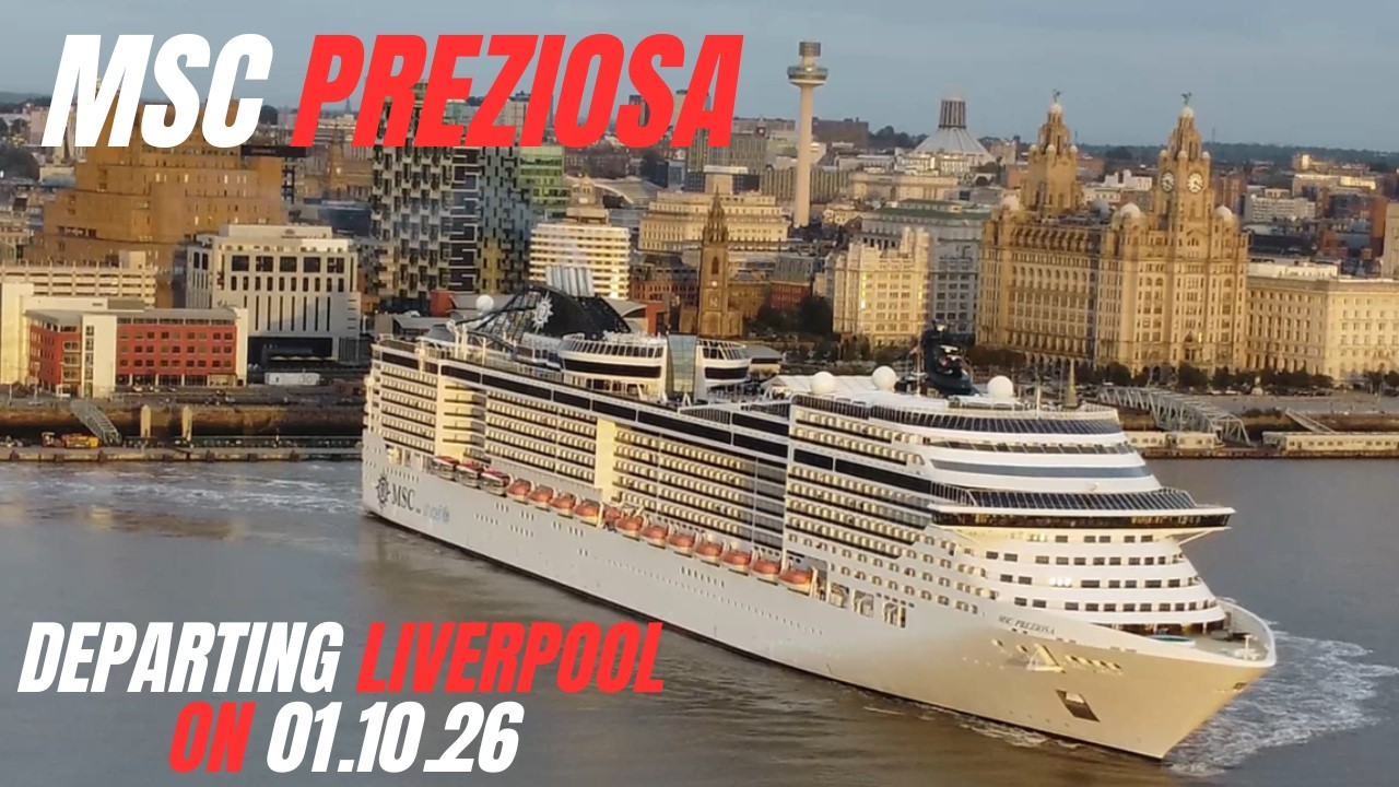 Cruise Ship MSC PREZIOSA Departs Liverpool for Hamburg | River Mersey | 01.10.2026 | 4K Drone View