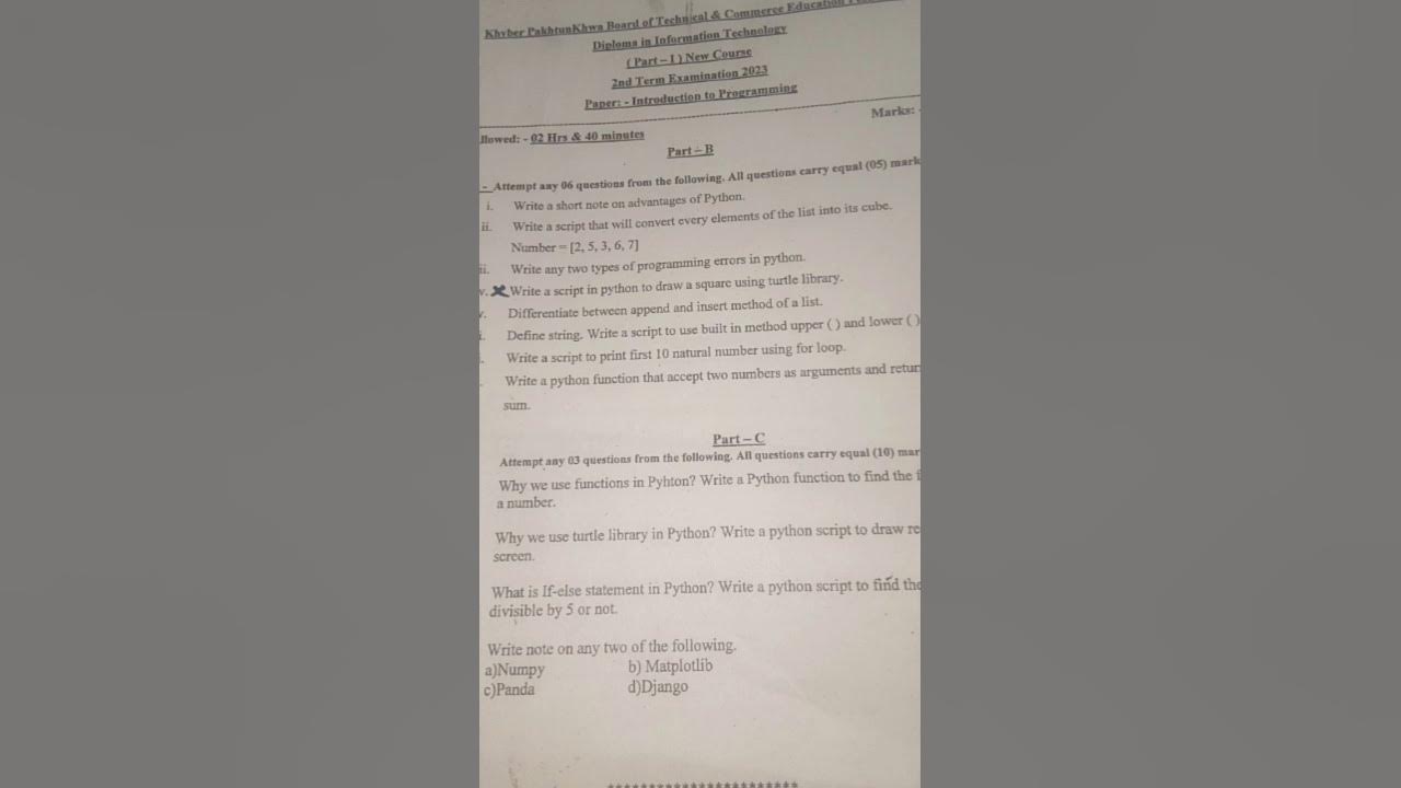 Introduction To programming DIT paper 2023 kpk board #ditpaper# ...