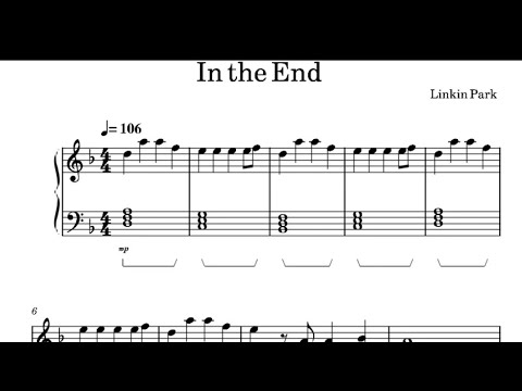 In The End, Linkin Park, piano song sheet music.