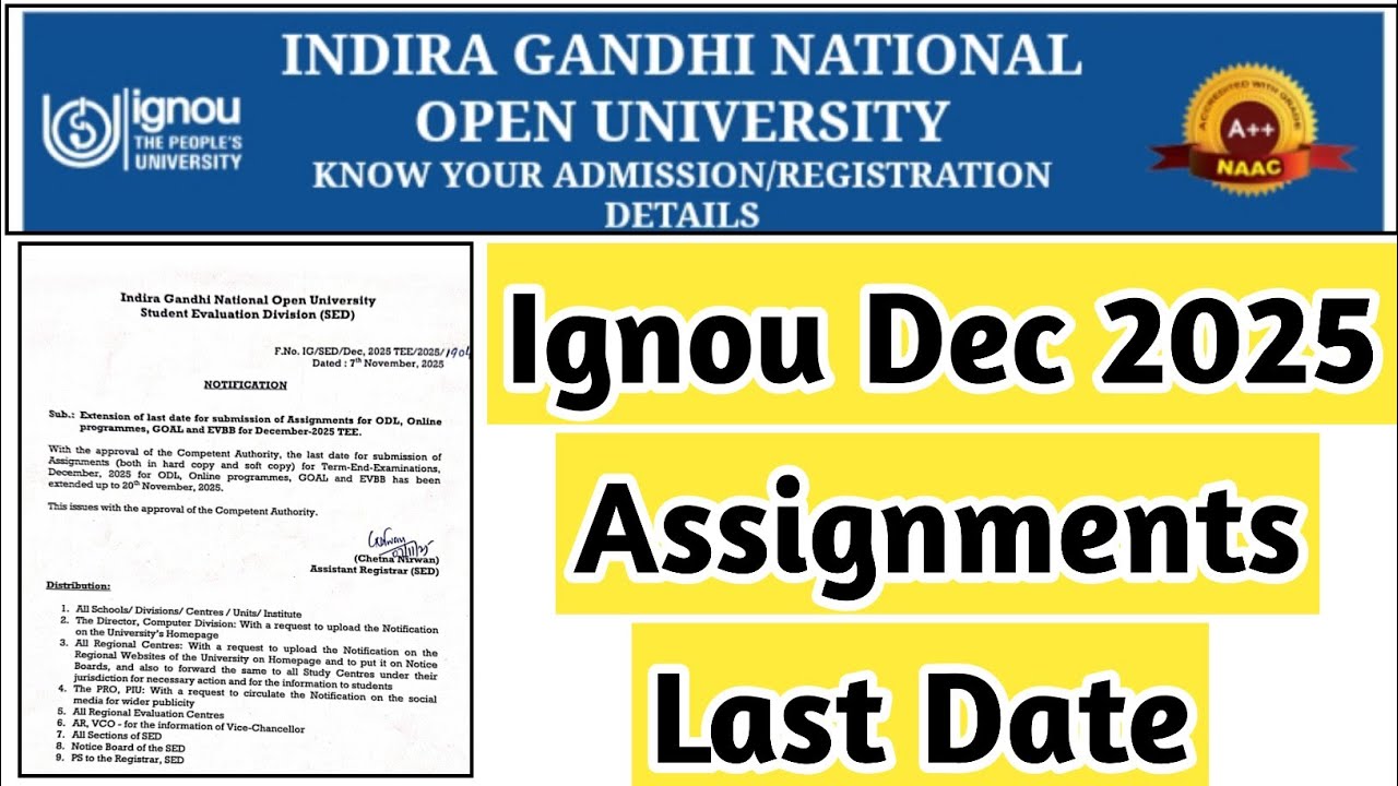 Ignou Dec 2025 Assignments Last Date Extended | Mister Ignou #ignou # ...