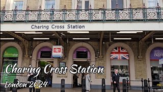 London  City Walking Tour April 2024. Let's Walk Near Charing Cross Station in Spring Time.