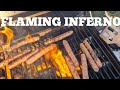 FLAMING FATTY SAUSAGES on the barbecue