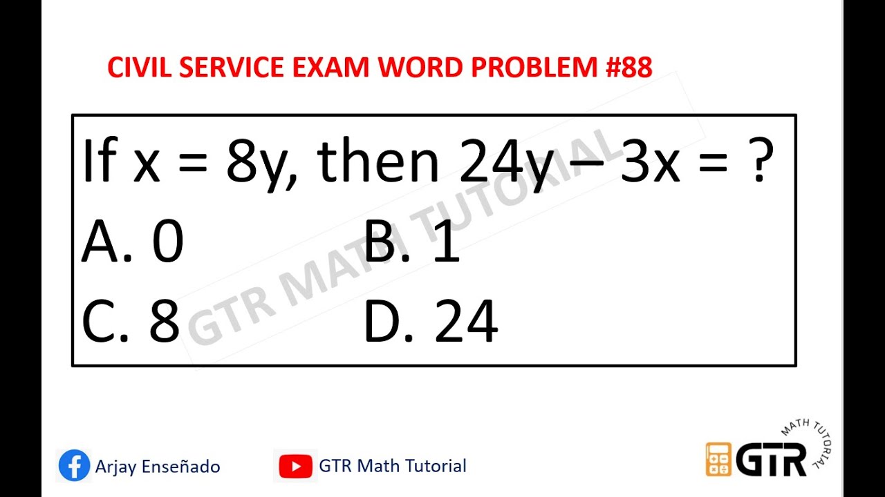 Word Problem Civil CIVIL SERVICE EXAM WORD PROBLEM #88 - YouTube