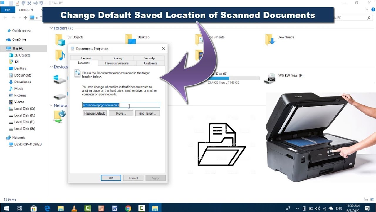 How Change Default Saved Location of Scanned Documents Windows - YouTube