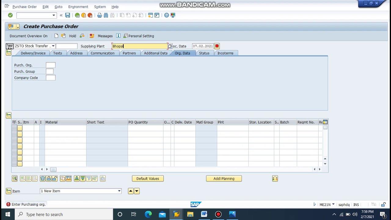 stock transfer order in sap tcode