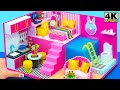 Design Pink Miniature Cardboard House with Bedroom and Mini Pool for all Ages | DIY Miniature House