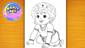 Beautiful Easy Krishna Drawing Tutorial | Lord Krishna Flout Drawing | Chitra | Cute Gods Drawing