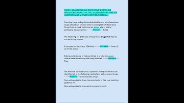 NIOSH HAZARDOUS DRUG DISPENSING HANDLING PROCEDURES NEWEST ACTUAL 20252026 WITH COMPLETE QUESTIONS A