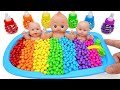 Satisfying l mixing candy with making rainbow bathtub cutting asmr