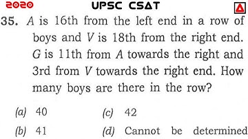 ORDER & RANKING | A Is 16th From The Left End In A Row Of Boys And V Is 18th From The Right End |