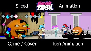 Corrupted “SLICED” But Everyone Sings It | Annoying Orange x With Pibby x FNF Animation Comparison