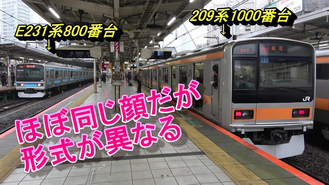 ほぼ同じ顔だが異なる電車の並び】209系1000番台とE231系800番台の並び