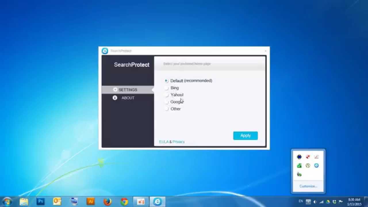 Uninstall search protect windows 10