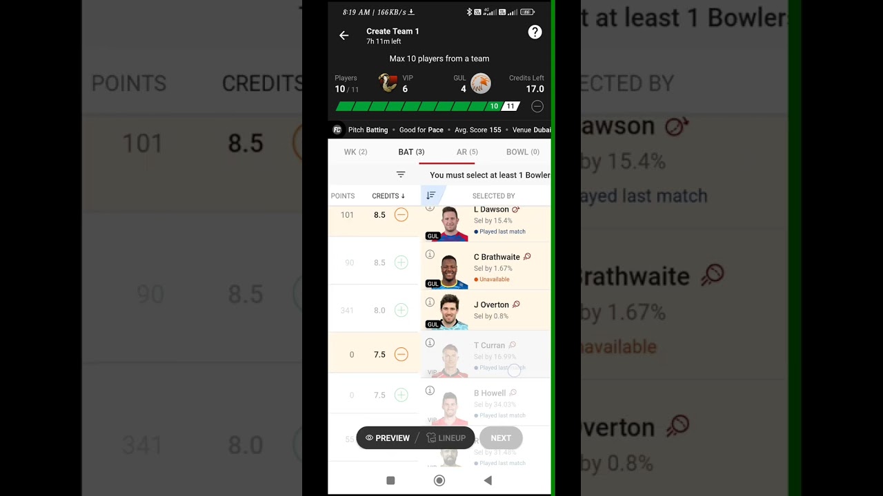 Dream 11 New Team Creation Rules 