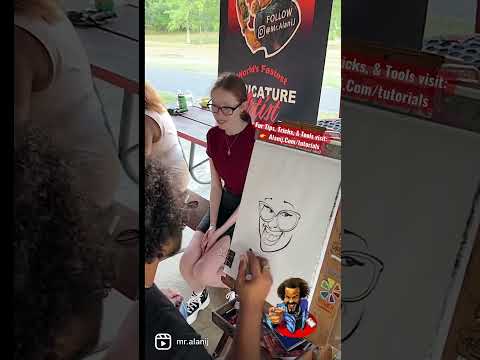 Super shy young lady gets caricature drawn by Alani J