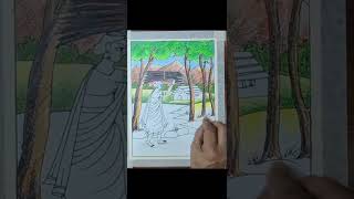 VILLAGE LIFE SCENERY DRAWING #landscape #scenary #art #nature