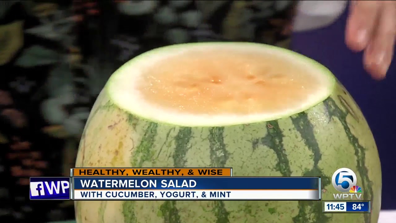 Recipe for watermelon salad with cucumber, yogurt and mint