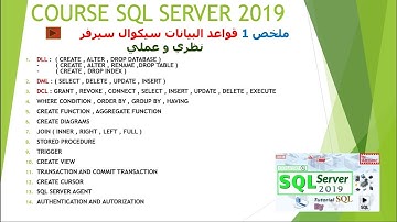 1.Course SQL Server :  الدرس 1 ملخص شرح أهمية و إنشاء قواعد البيانات سيكوال سيرفر نظري و عملي