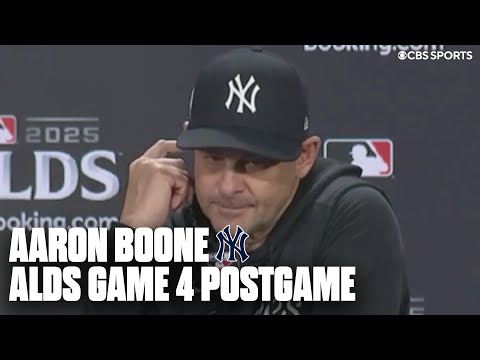 Aaron Boone speaks to the media after the Yankees extend their World Series drought to 16 seasons