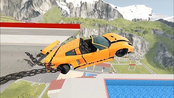 Open Bridge Jump With Giant Chain & Flip Ramp Jump Crashes - BeamNG drive Pool Jumps