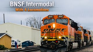 BNSF Intermodal With 4 Locomotives Leads by #4247 | Coal City, IL