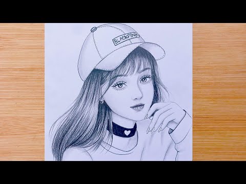 Drawing Tutorial || How to draw a girl with Blackpink cap - step by step Pencil Sketch for beginners