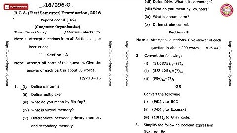 BCA 1ST SEM COMPUTER ORGANISATION C 2016 | VBSPU
