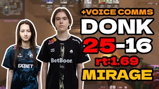 🔥donk (25-16) rt:1.69 w/suns1de +VOICE COMMS l (mirage) l EU FACEIT RANKED #cs2 #pov