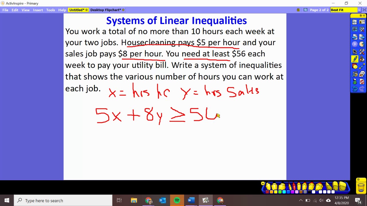 Systems Of Linear Inequalities Building Word Problems YouTube Systems Of Linear Inequalities Building Word Problems YouTube
