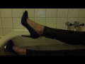 Blue heels in bath and shower