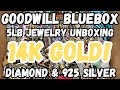 14k gold diamond  925 silver  goodwill bluebox 5lb jewelry jar unboxing ohio jewelryunboxing